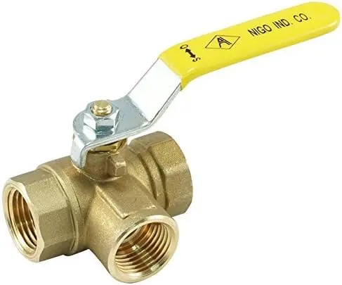 

Трехходовой шаровой кран L-образной формы из кованой латуни, с рычажной рукояткой, резьба NPT, полнопроходной, 400WOG (1 дюйм), для промышленного использования, прочный