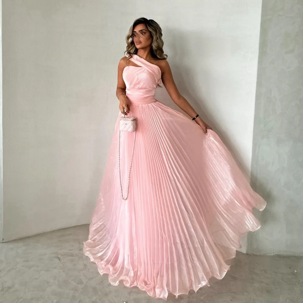 

Customized Unisex Fashion Organza Pleat Ruched Draped A-line One-shoulder Long Dresses Bespoke Occasion Dresses Formal