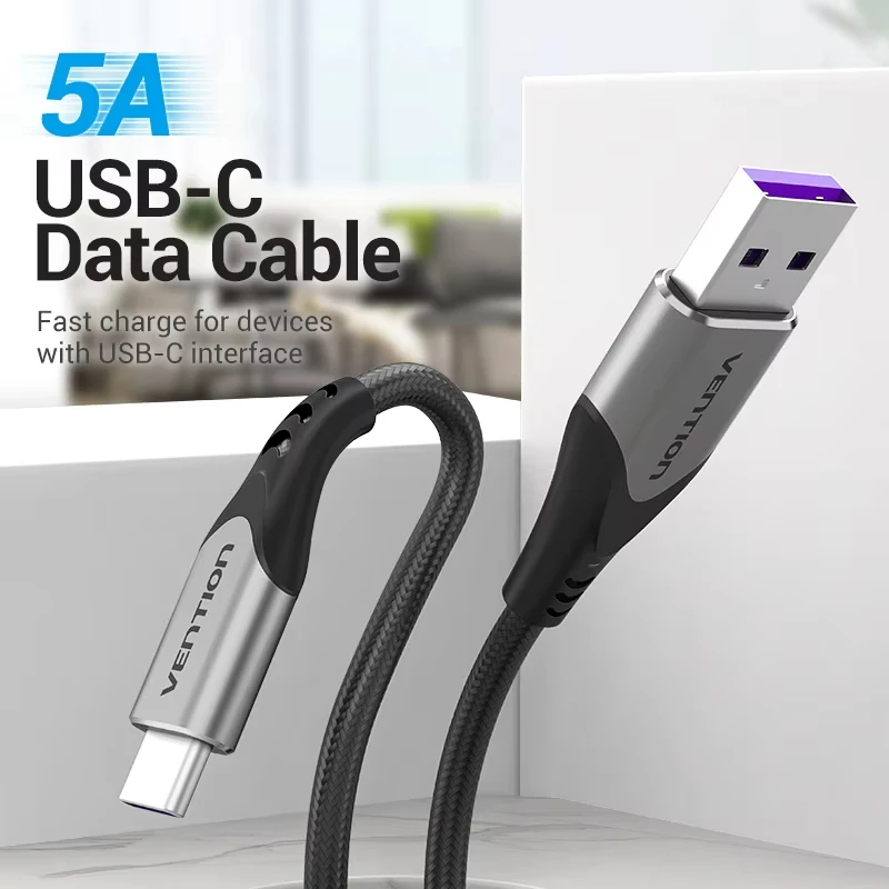 Vention 5A Type C Cable for Huawei Mate 30 20 P30 P20 Xiaomi Samsung USB C Fast Charging Cable Mobile Phone USB Type-C Cables 3A