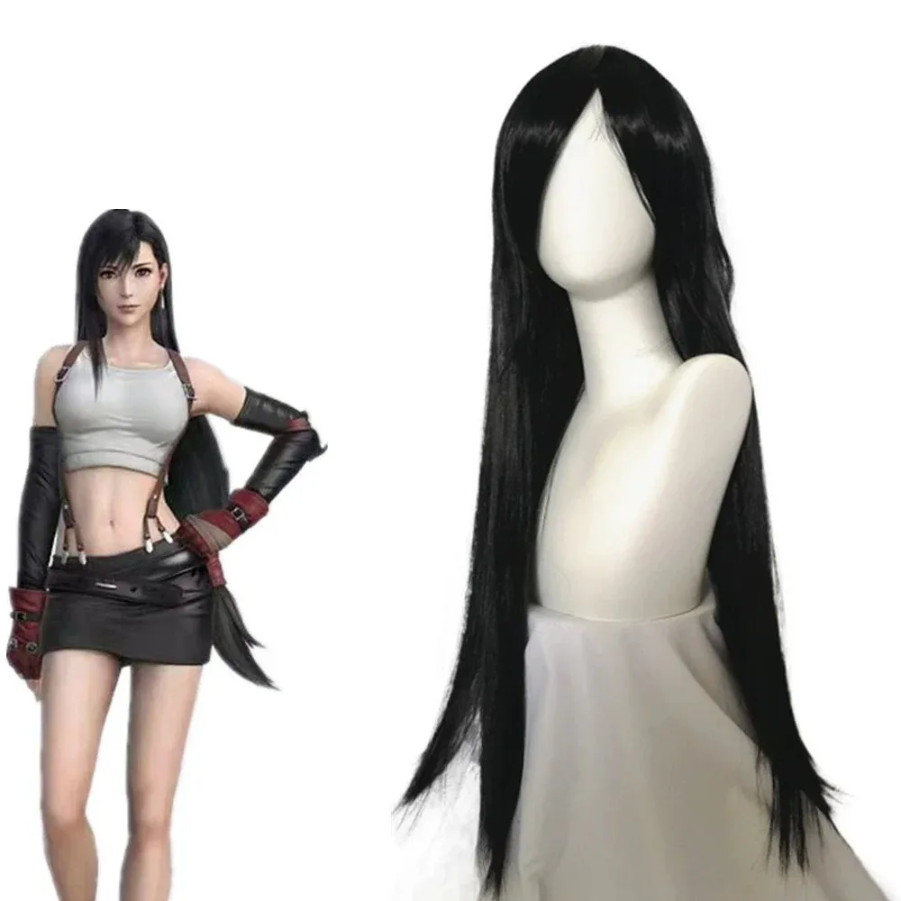 Juego Final Fantasy VII Remake Tifa Lockhart disfraz de Cosplay ajustado negro PU mujer falda Sexy Tops peluca traje de fiesta de Carnaval