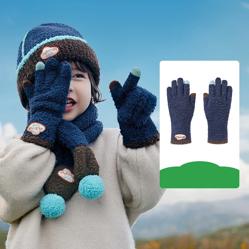 Touch screen children's gloves winter warm boys girls baby cold five fingers split finger A class anti-static