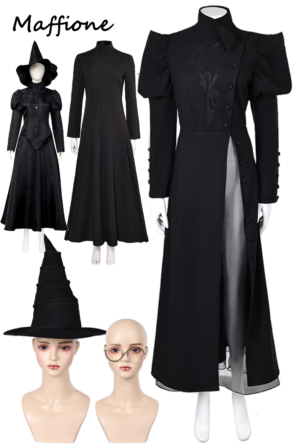 Elphaba Cosplay Puff Sleeve Dress Costume 2024 Movie Wiked Roleplay Headgear Skrit Outfits Women Rolepaly Halloween Party Suit