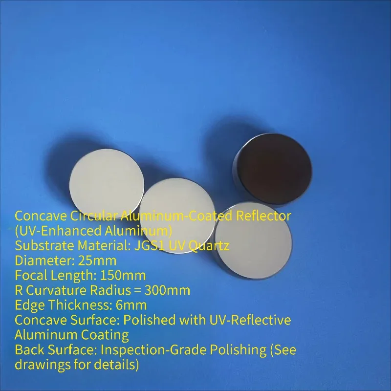 

1PC Dia.25mm Concave Reflector Focal 150mm UV Focusing Reflector R300mm Concave Polished Coated with UV Reflective Aluminum Film