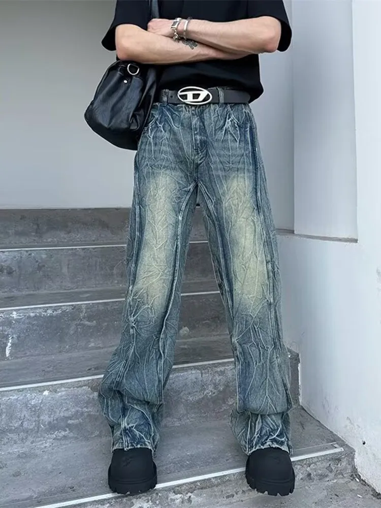 

2024 Spodnie Y2K Streetwear Vintage Blue Baggy Stacked Jeans Pants Men Designer Clothes Straight Gothic Hip Hop Denim Trousers