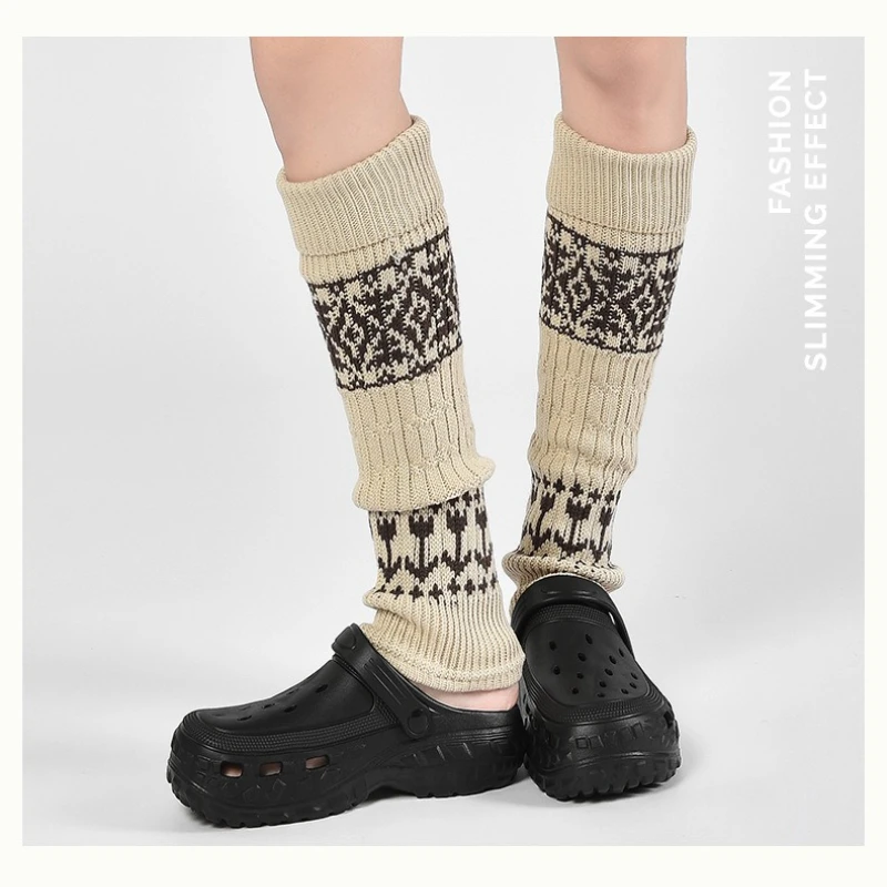 White Woolen Snow Boots Leg Covers Warm Ethnic Sle Mid-Calf Sos for Autumn Winter with oes Protection Leg Warmers Knee High Tube