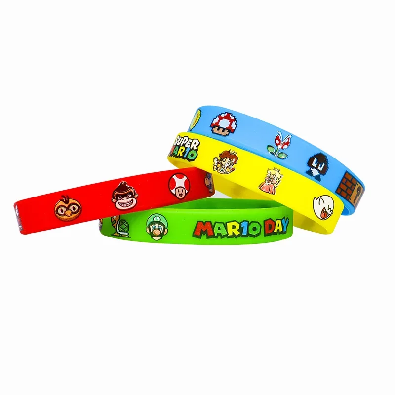 

Cartoon Super Mario Game Silicone Bracelet Anime Peripheral Plumber Mario Party Colorful Rubber Wrist Circle Children's Toy Gift