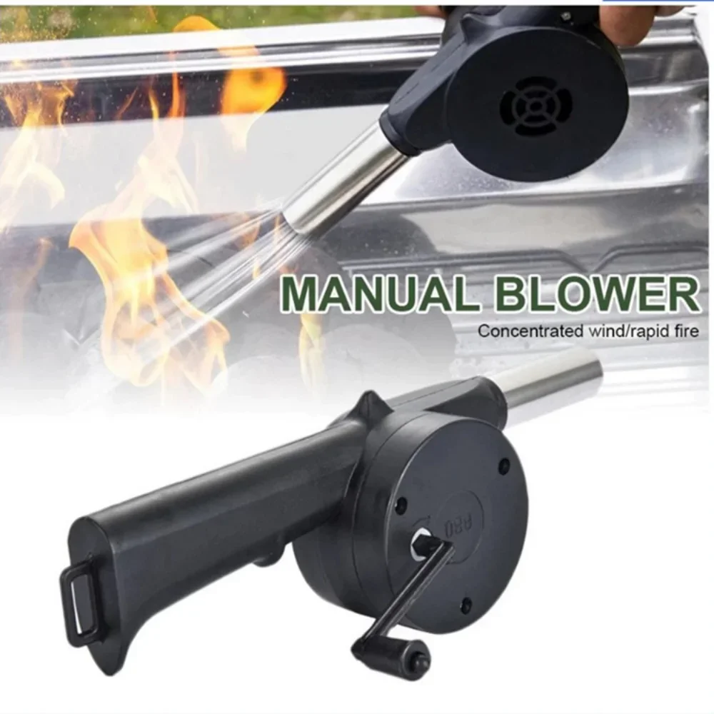 Manual Barbecue Combustion Blower Picnic Camping Fire-supporting Outdoor Hairdryer forCamping Hand Held Lighter BBQ Manual Crank