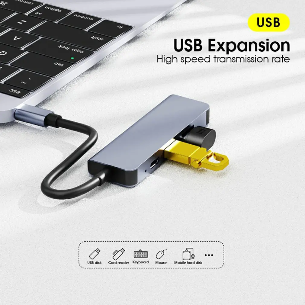 USBC to HDMI-compatible USB 3.0 USB2.0 Multifunctional 4K 30Hz 1080P HDTV Display Video Output Type C Hub Adapter for MacBook