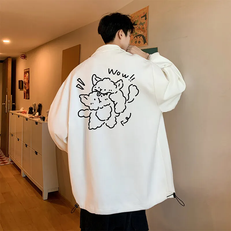 

Men's Oversized Jackets Artificial Suede Anime Print 5XL Coat Pu Leather Casual Wear Autumn Jacket Unisex Clothes Outerwear