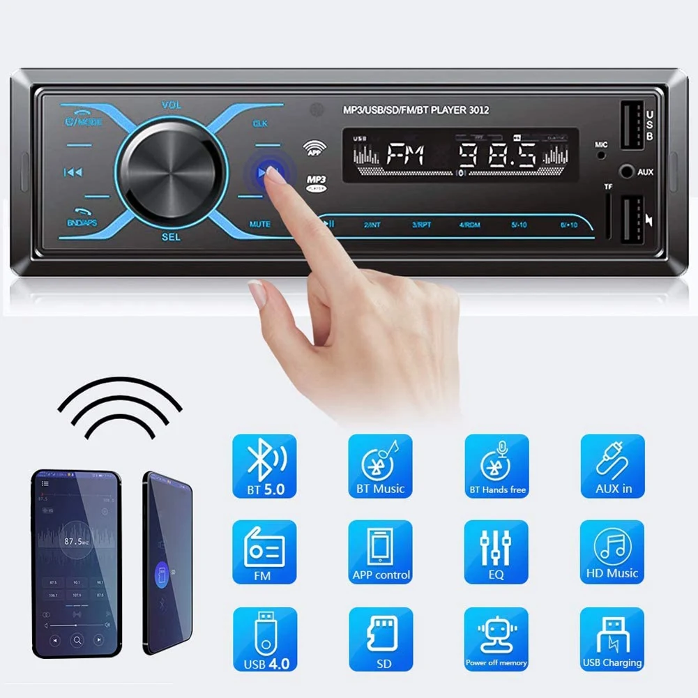 Single Din Car Radio with Bluetooth 1 DIN In-Dash Car Stereo Support FM Radio App Control, Digital Audio Music