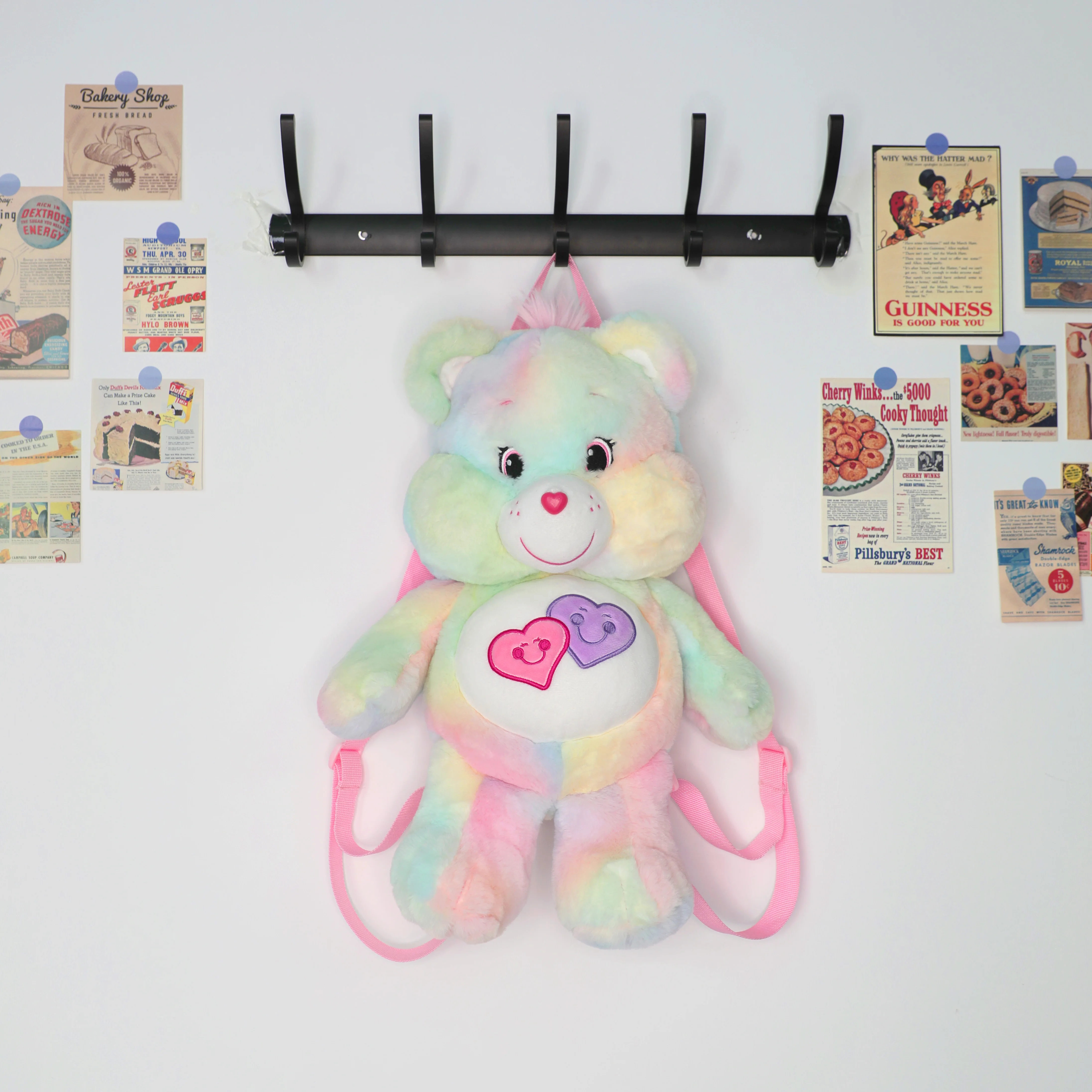 

Genuine Care Bears Shiny Plush Backpack Cute Warm Heart Bear School Bag Soft Stuffed Doll Storage Bag For Girls Holiday Gift