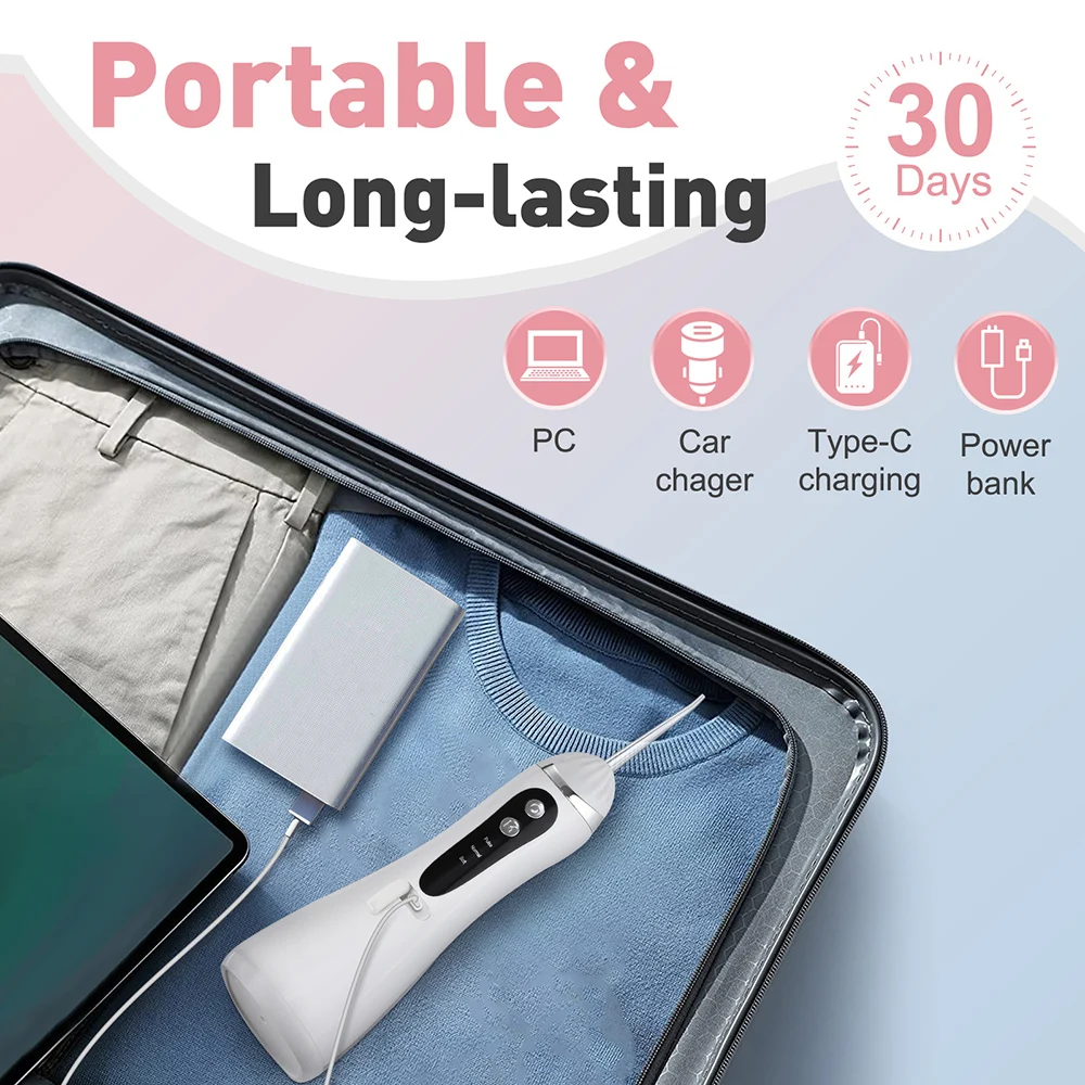 3 Modes 5 Nozzles Water Flosser 1600 Pulses/min 0.6mm Fine Jet Food Grade High Pulse Oral Irrigator for Teeth Cleaning Gum Care