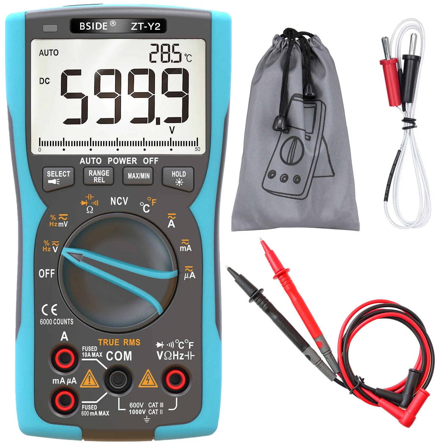 BSIDE Digital Multimeter True RMS Auto-Ranging Capacitance Temperature Voltage Current Hz Ohm Duty Cycle Tester with Analog Bar