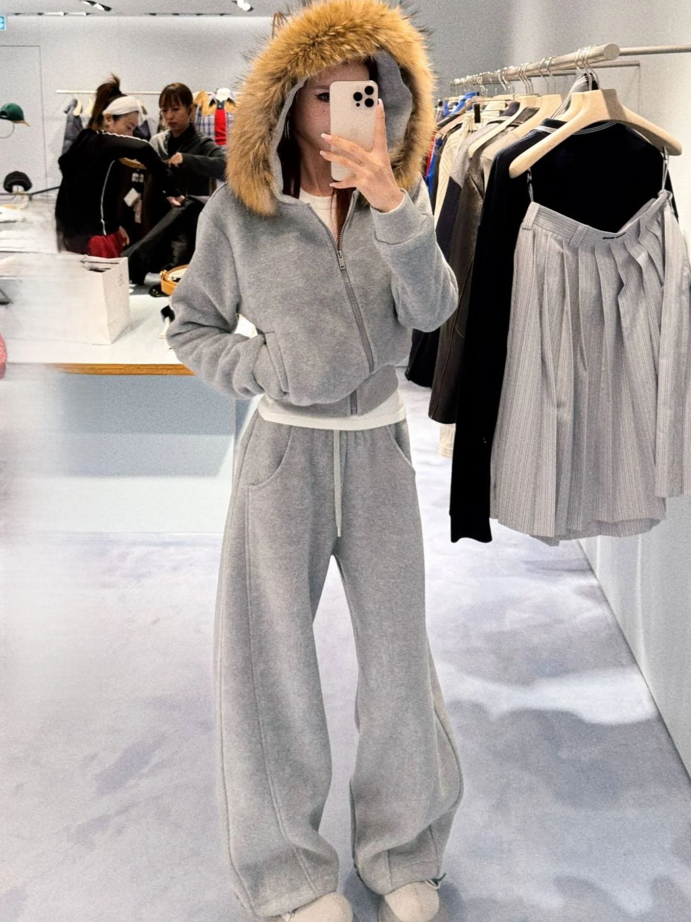 

Casual Loose Thickened Straight Leg Pants Women's Autumn Winter Fur Collar Casual Bend Knife Pants Floor-Length Trousers