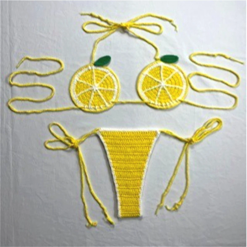 Handgewebter Obst-Badeanzug für Damen, sexy Bikini-Set, Zitrone, Wassermelone, verstellbare Bandage, geteilte Badebekleidung, weiblicher Badeanzug, Strandmode