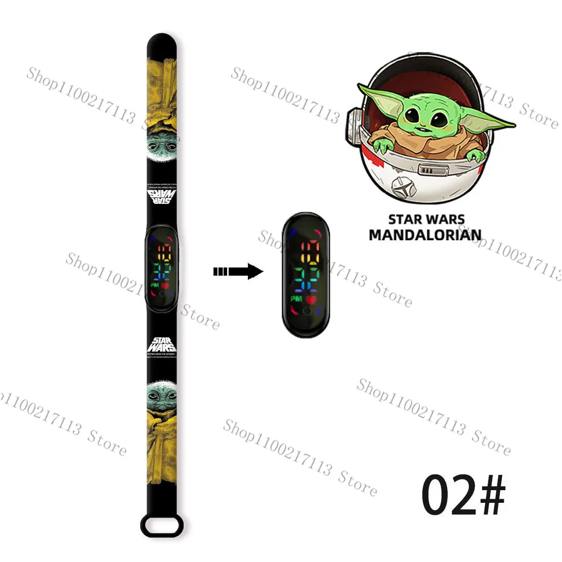 Disney Kinderuhr Cartoon Anime Figur Druck Baby Yoda Leuchtende Armbanduhr LED Touch Wasserdicht Sport Kinderuhr