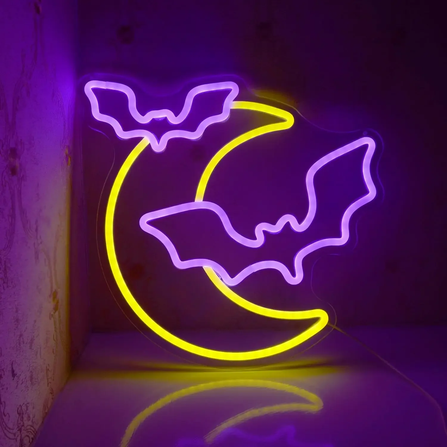 

Halloween DecorationsMoon and Bat Neon Signs LED Neon Light Sign Light Up Neon Signs Wall Decor, Bar, Bedroom,Living room