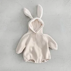 2024 Winter New Baby Girl Long Sleeve Hooded Bodysuit Infant Boy Cute Rabbit Ear Jumpsuit Newborn Hoodies Baby Clothes 0-24M