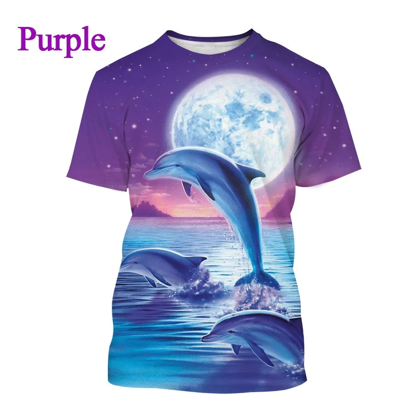 Summer New Animal Funny Dolphin 3D Printing Personality Hip-hop Cartoon Dolphin Unisex Casual Round Neck Sports T-shirt