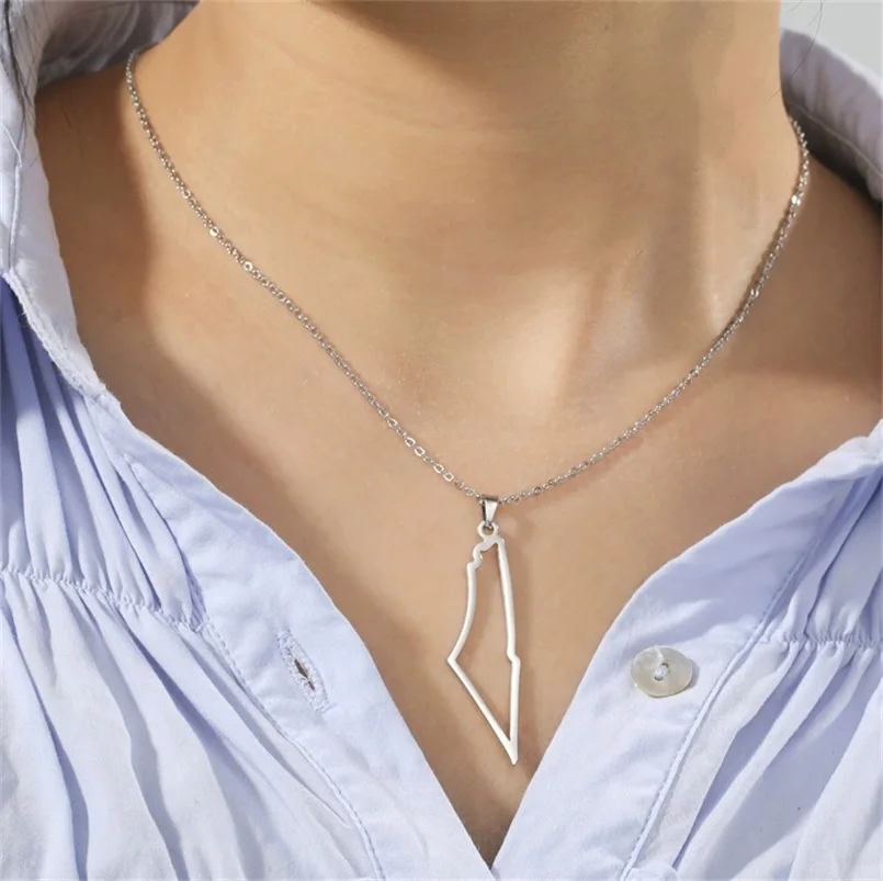 Fashion Palestine Map Pendant Necklace for Women Men Israel Map Stainless Steel Chains Necklaces Country Geography Jewelry - view 2