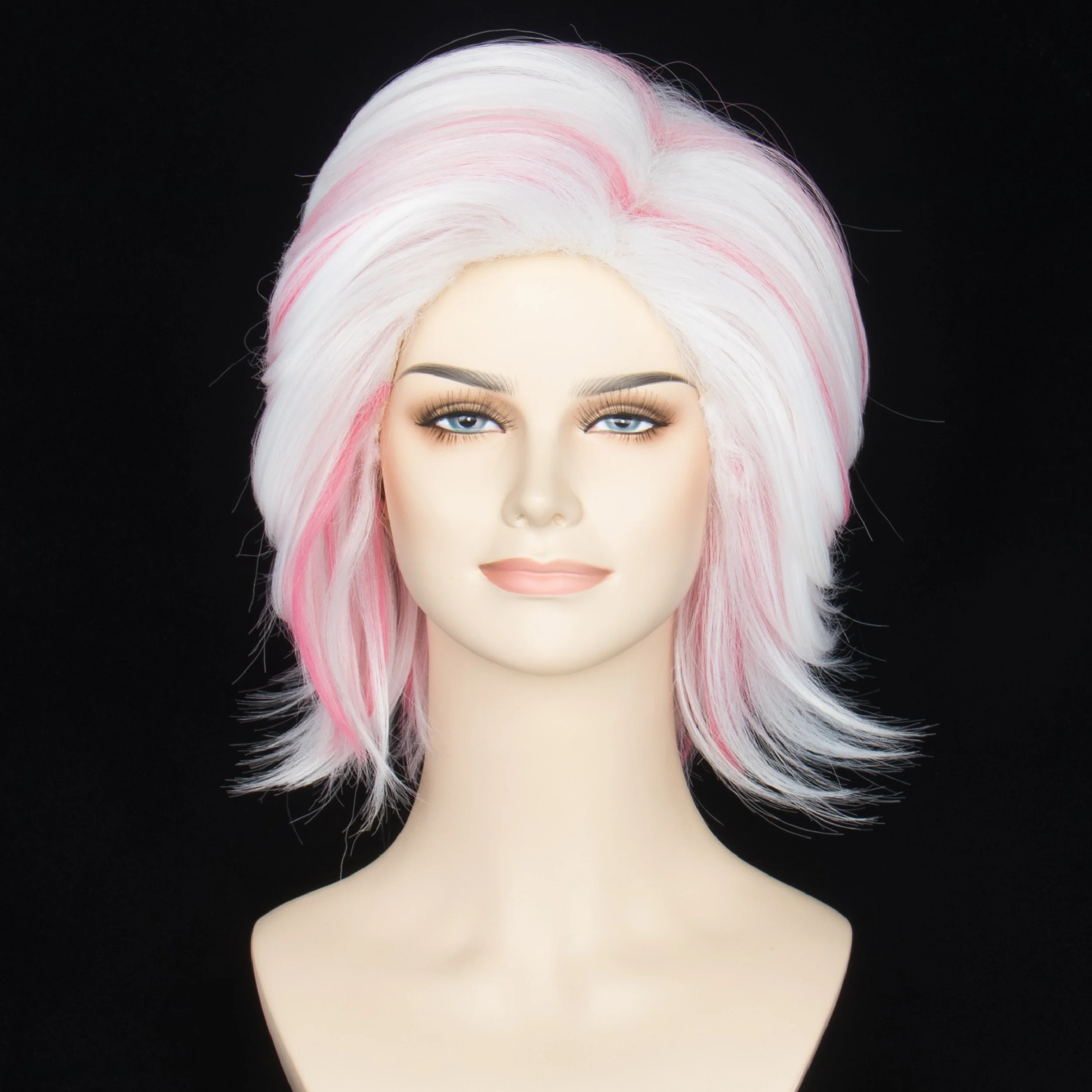 

White and Pink Wig Short Straight Layered Anime Cosplay Wig for Women