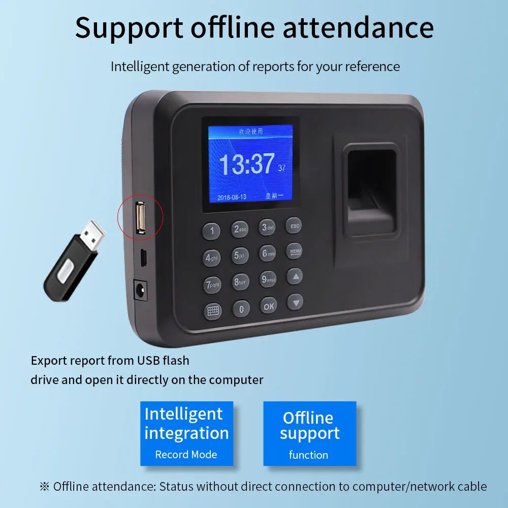 Password Biometric Fingerprint Attendance Machine Electric Time Clock in Recorder USB Staff Data Manage System Support Offline