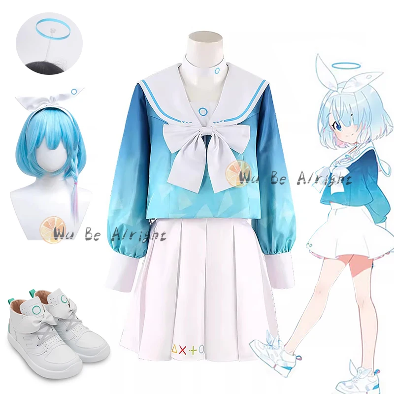 Blue Archive Arona Game Cosplay Costume Blue JK School Sailor Uniform Wig Headwear Halo Shoes Halloween Props For Women Girls