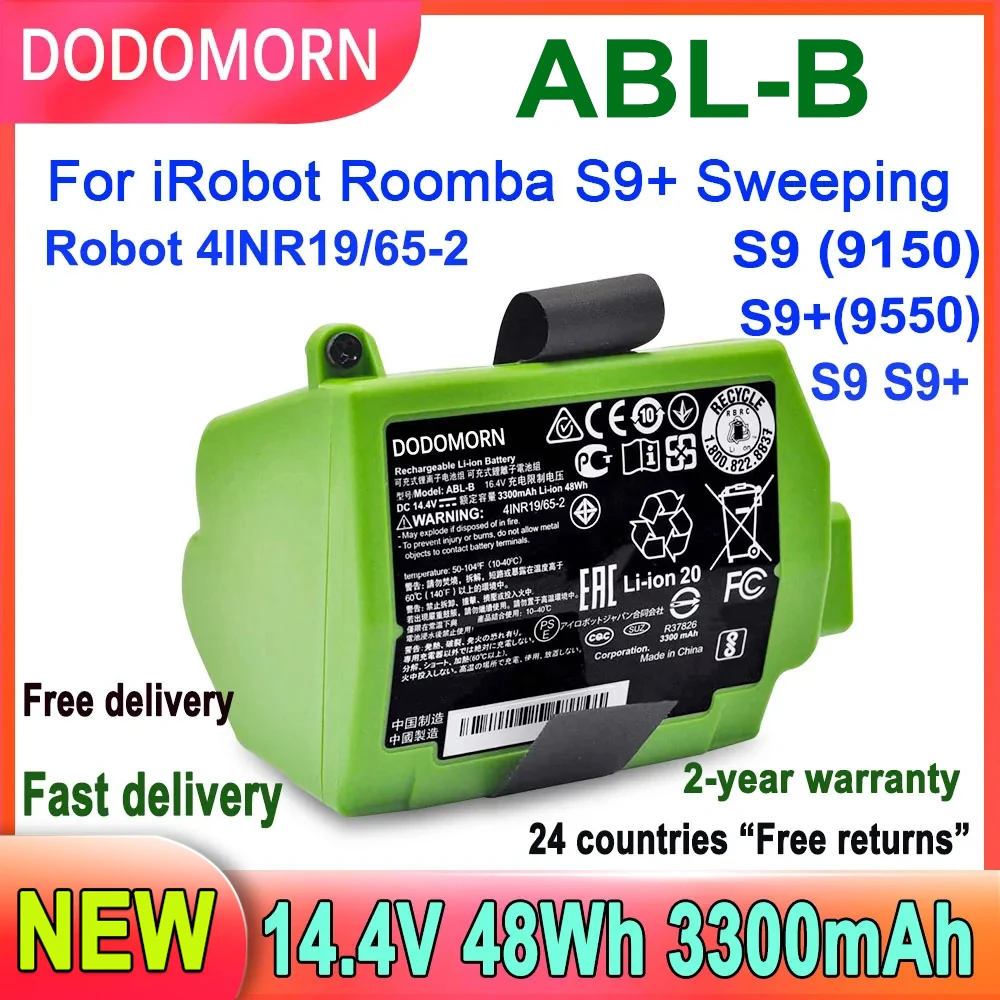 ABL-B Replacement Battery For iRobot Roomba S9 9150 S9+ 9550 Sweeping Robot 4INR19/65-2 14.4V 48Wh 3300mAh