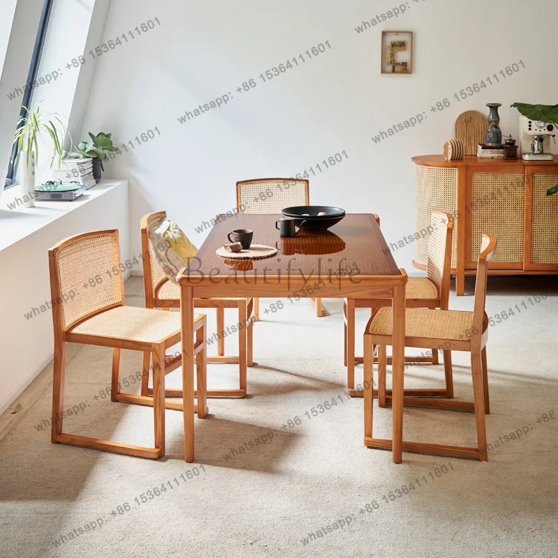 Wabi-sabi rattan dining table household simple creative stackable back chair