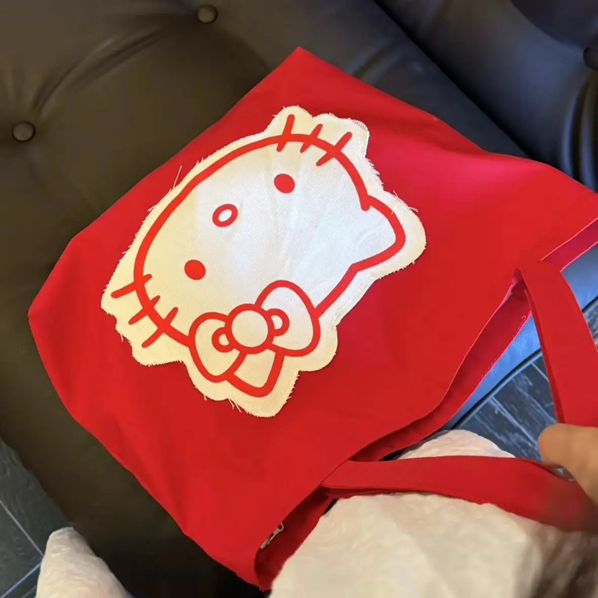 Kawaii Hello Kitty Canvas Bag Cartoon Series Foldable Girls' Large Capacity Oxford Shoulder Embroidered Nylon Sanrio Accessories