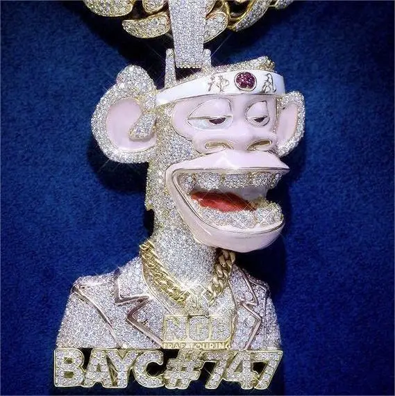 3D Enamel Monkey Hip Hop Pendant Rapper Jewelry 3D NFT Monkey Iced Out Moissanite Diamond Pendant украшения на шею  herren