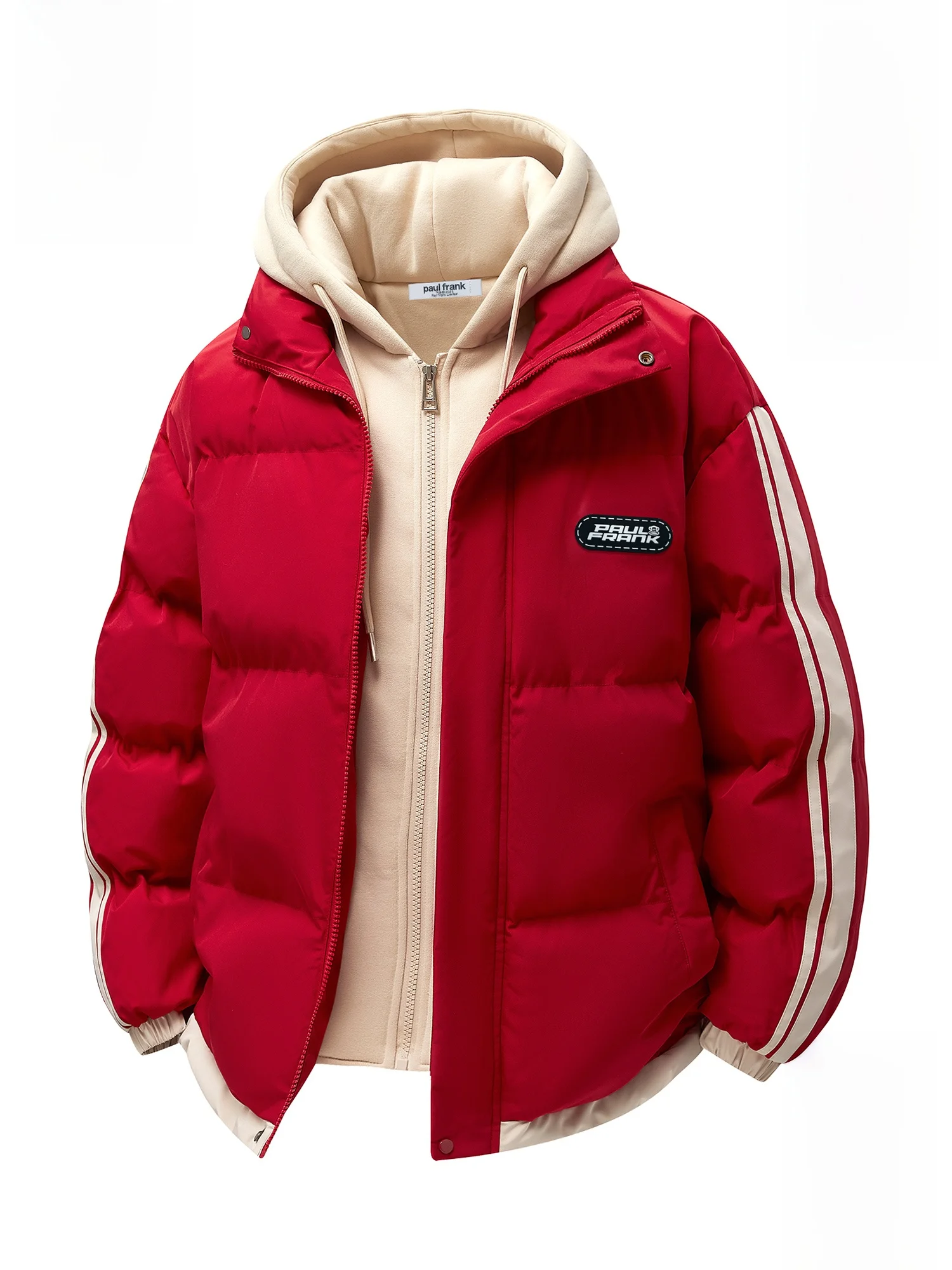 

PaulFrank Red Monkey Hooded Jaet Fake Two-Piece Bread Sle Winter Coat for Men Trendy Color Blo Casual Polyester Fiber