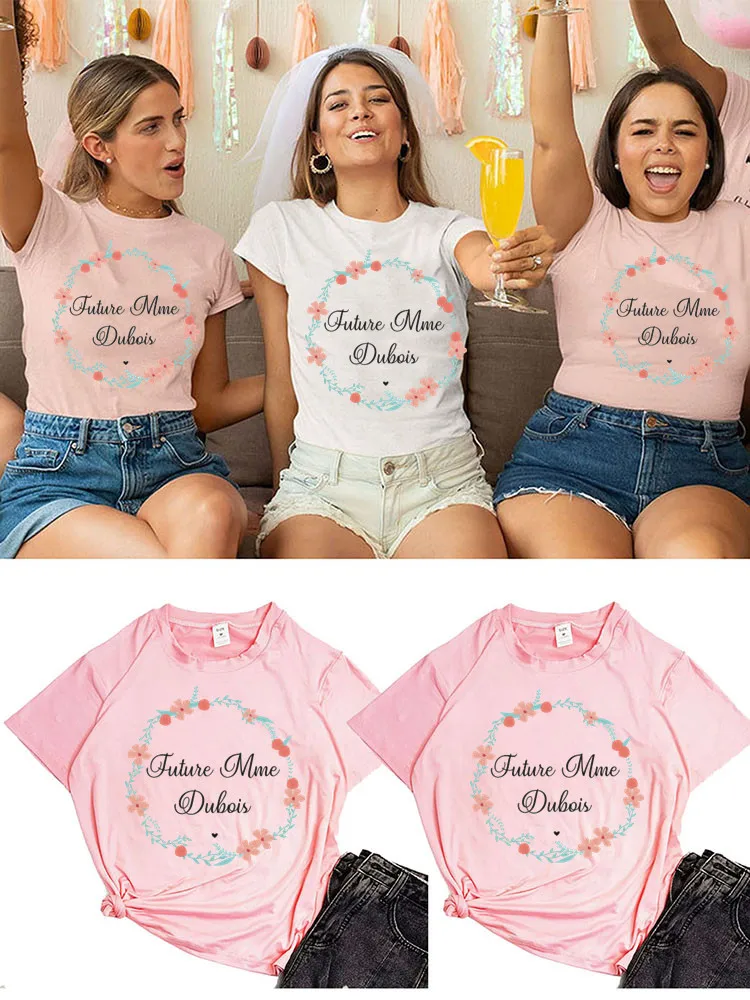 

Women France Letter Future madame Super Témoin Party Brides Team T-shirt Summer Girl Wedding Female Tops Tees Camisetas Mujer