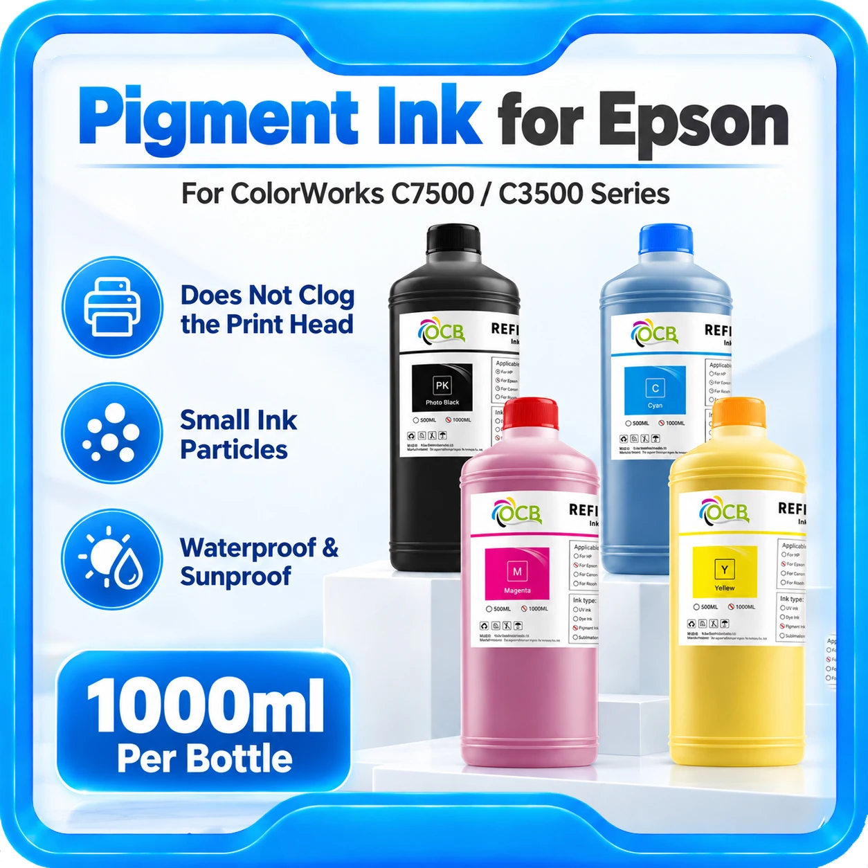 1000ML Label Pigment Ink For Epson ColorWorks C3500 C7500 TM-C3500 TM-C3510 TM-C3520 TM-C7520G CW-C6500A/P High Quality Ink