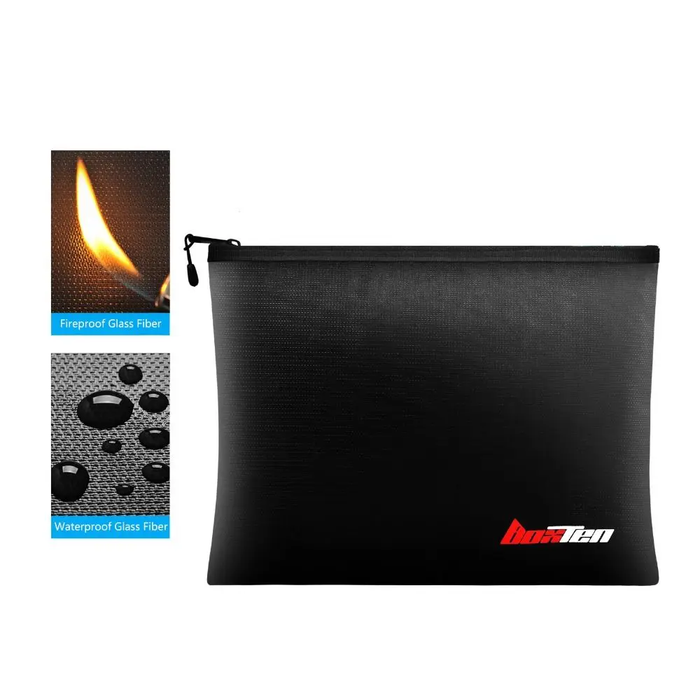 Water Resistant Filing Organizer Pouch with Zipper Black Fireproof Organizer Box Double Closure Protection Durable
