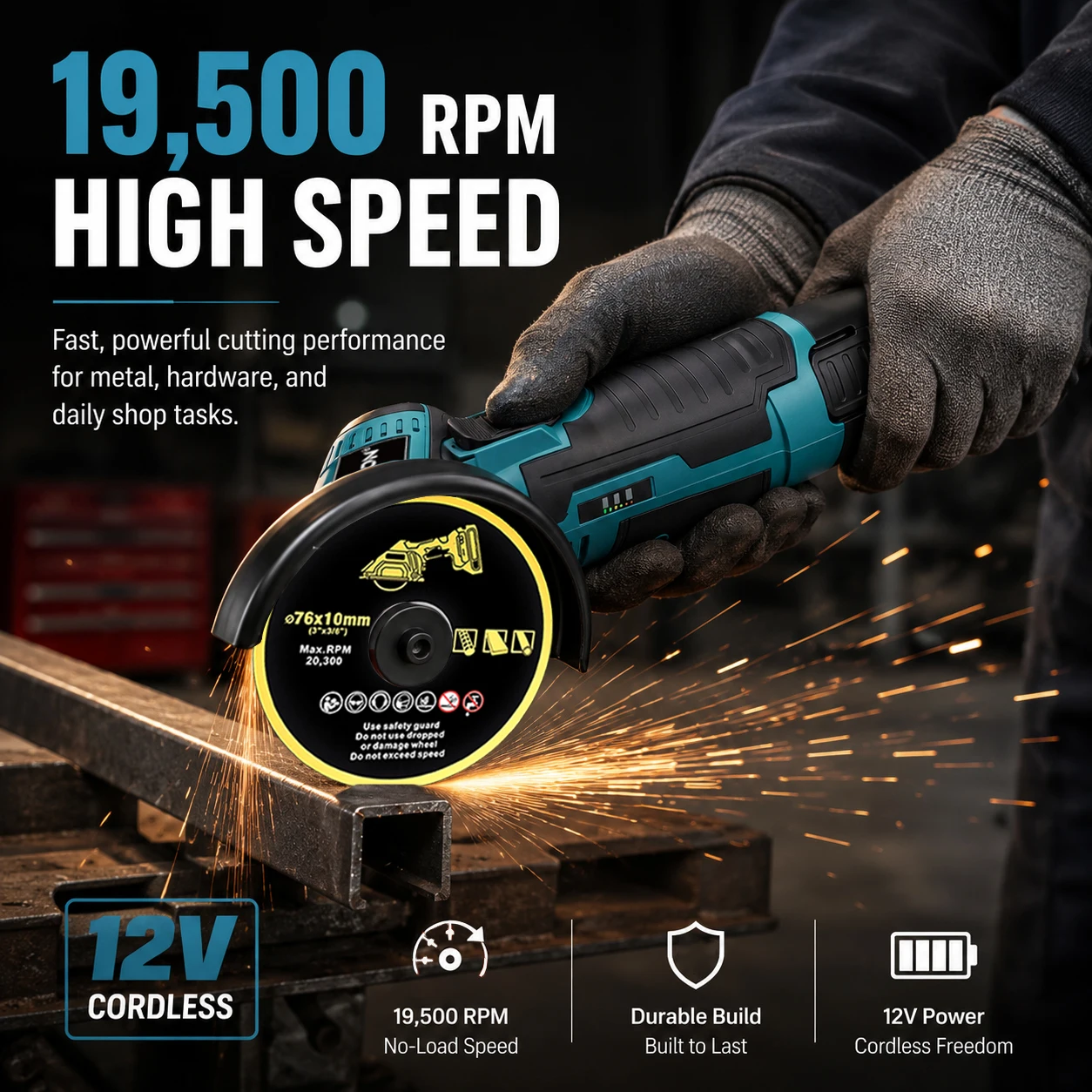 Hippcron Mini-meuleuse d'angle sans fil 12V, outil électrique portable alimenté par batterie au lithium pour le meulage, le polissage et la découpe