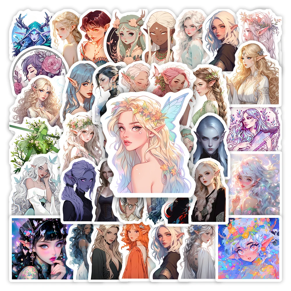 Fantasy Elf Girl Stickers Concept Art Pointy Ears DIY Gift Waterproof Decal Laptop Scrapbook Notebook Phone Bottles Decorative