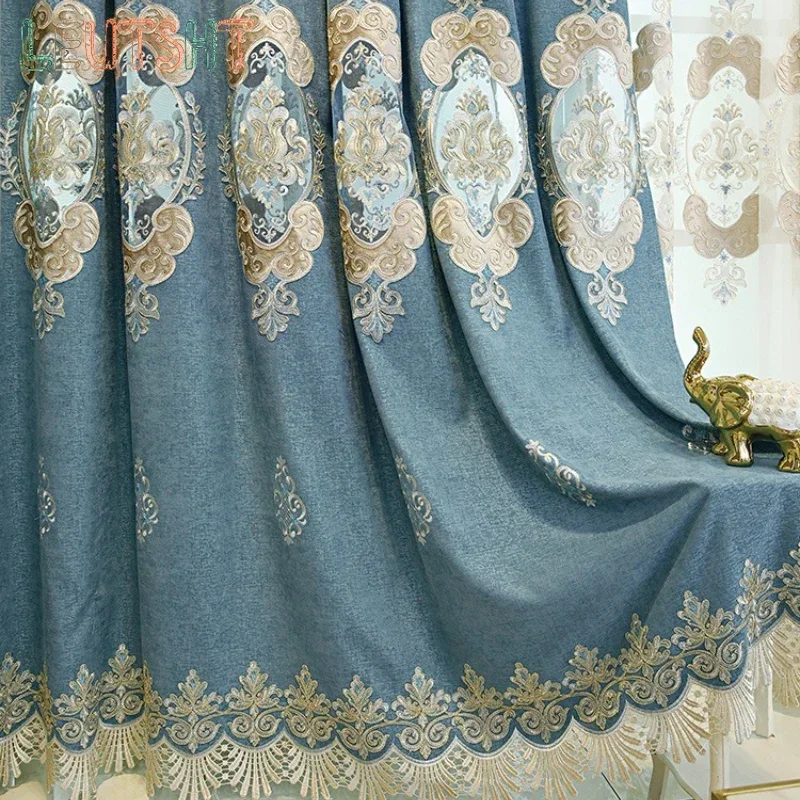European Curtains and Blackout Living Room Villa Balcony Study Bedroom Embroidered Window Tulle Custom Size Door Screen Shutter