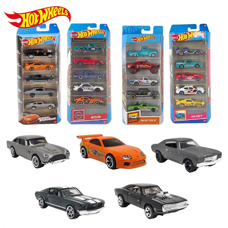 Original Hot Wheels Car 5 Pack Children Toys for Boys 1/64 Diecast Voiture Fast and Furious Toyota Ford Mustang Nissan Kids Gift