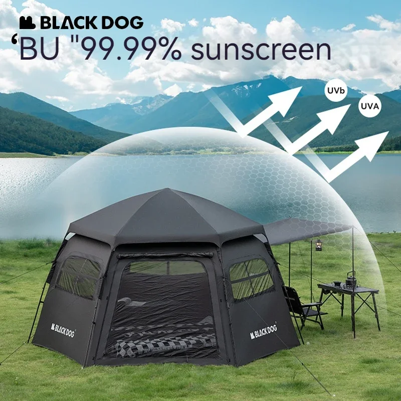 Imagem -05 - Naturehike Preto-barraca Hexagonal Automática Portátil Camping Viagem One-touch Tent Impermeável Janela ao ar Livre Pu3000 12.5