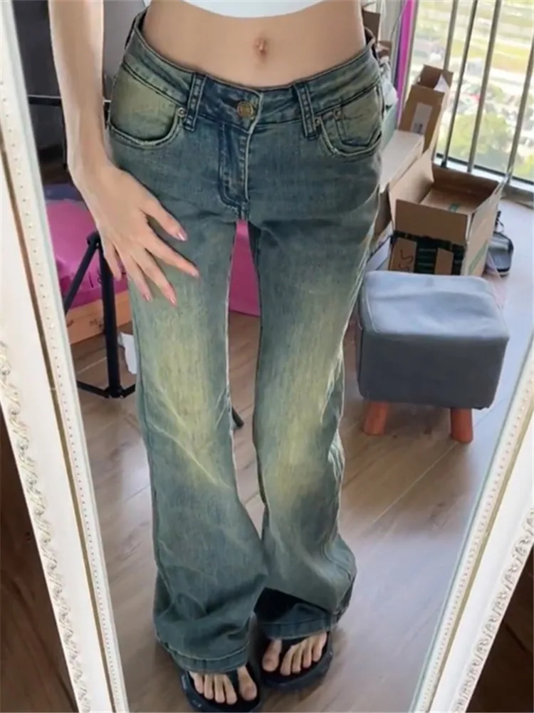 

Американские ретро-джинсы с низкой посадкой и расклешенными штанинами для женщин, весна-осень, удлиненные, винтажные, темно-синие, в пол, в стиле High Street