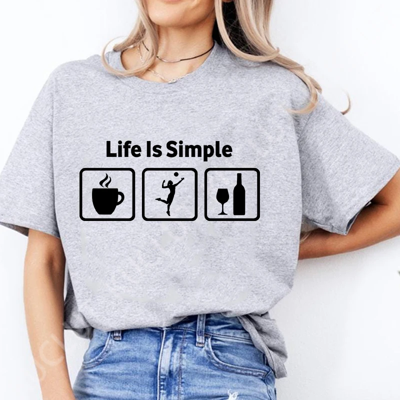 Life Is Simple T-shirt for Women Hip Hop Streetwear Funny Hobby Design Graphic Tops Harajuku Tees Female Aesthetic Grey Clothing