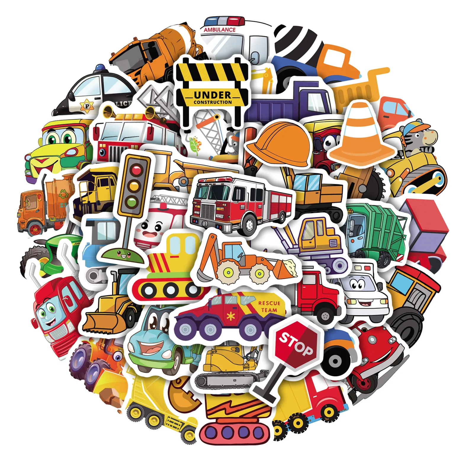 50Pcs Cartoon Engineering Vehicle Series Graffiti Stickers Suitable for Laptop Helmets Desktop Decoration DIY Stickers Wholesale