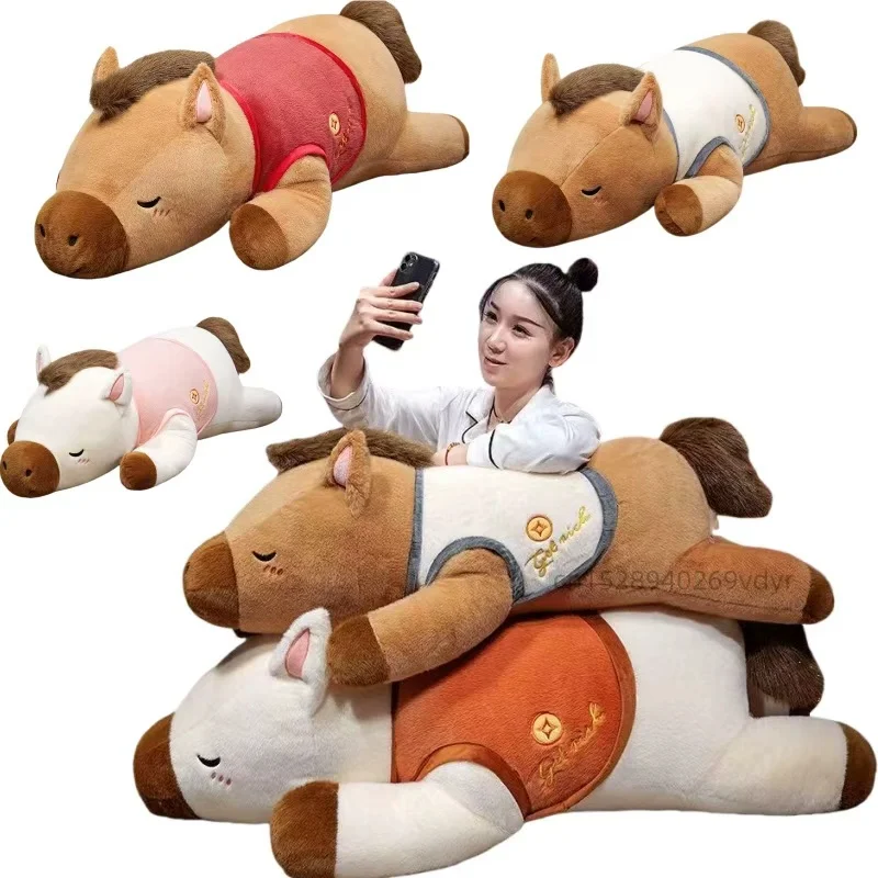 

Горячая 80/100 см лежачая подушка с лошадью, плюшевые игрушки, супер мягкие животные, комфортная кукла для сна, декор, подарки на день рождения, Новый год