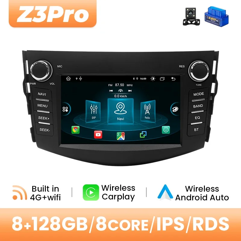 Draadloze Carplay Autoradio Speler Voor RAV4 2006 2007 2008 2009 2010 2011 2012 Android 14 Autoradio 4G Wifi GPS 8 GB 128 GB DSP RDS