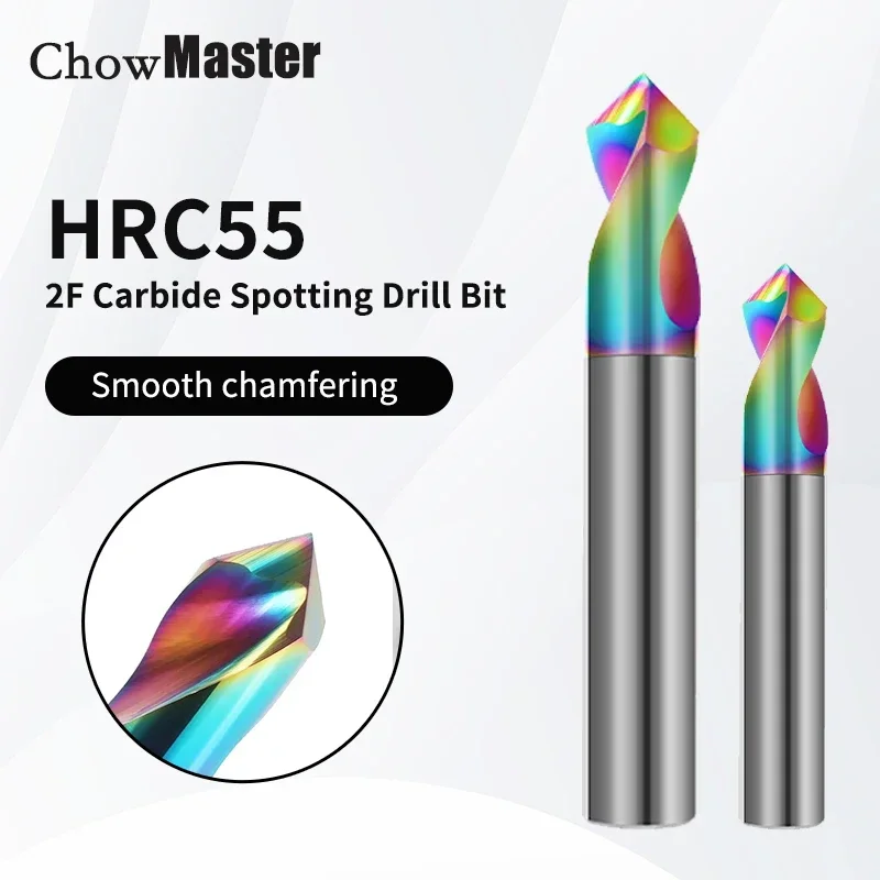 

Chowmaster HRC55 твердосплавное сверло 2F DLC покрытие 90 градусов угол снятия фаски центральный сверло для алюминия CNC режущий инструмент