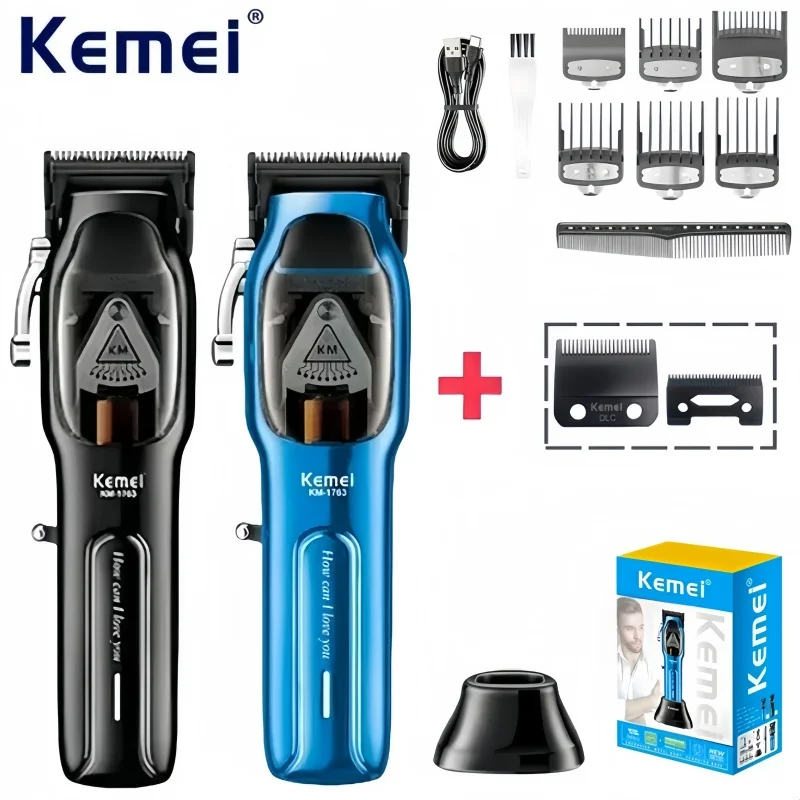

Kemei KM-1763 USB Rechargeable Adjustable Blade Hair Clipper, Professional Hair Styling and Trimming Tool for Barbers