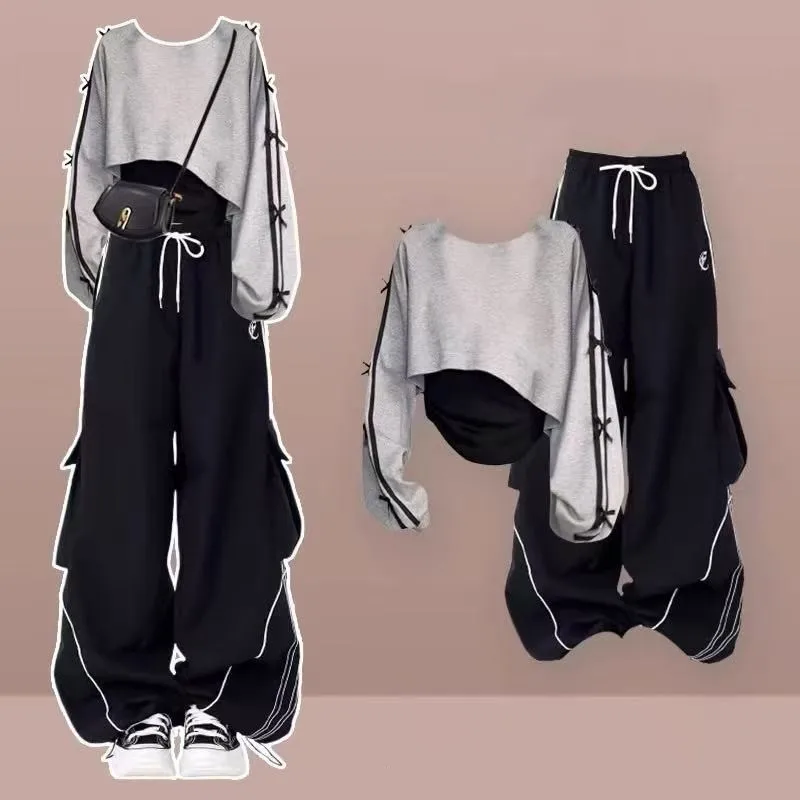

Spring and Autumn 2025 Korean Style Design Sense Stacked Wearing Real Two-piece Hoodie Workwear Hip-hop Pants Two-piece Set