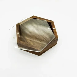 1PCS Creative Acrylic Board Hexagon Box Natural Wood Storage Wooden Box for Necklace Ring Gift Wooden Jewelry Organizer Cases