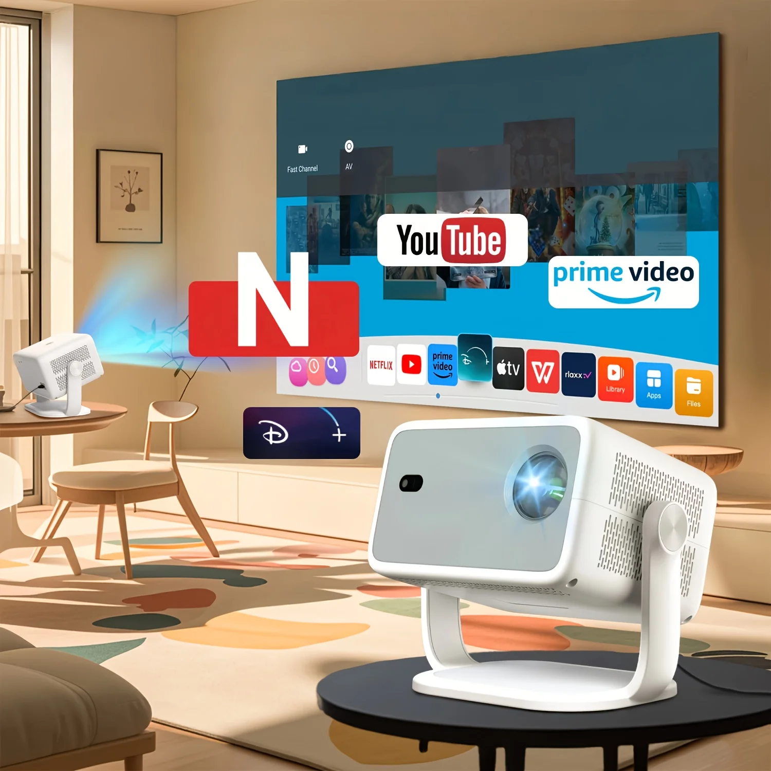 

Портативный смарт-проектор L018 с локальным разрешением 1080P HD, работающий на Android 11, с яркостью 600 ANSI люмен.